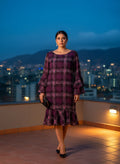Vestido Cuadros Morados con Volantes