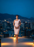 Vestido Cóctel Asimétrico Rosa Nude