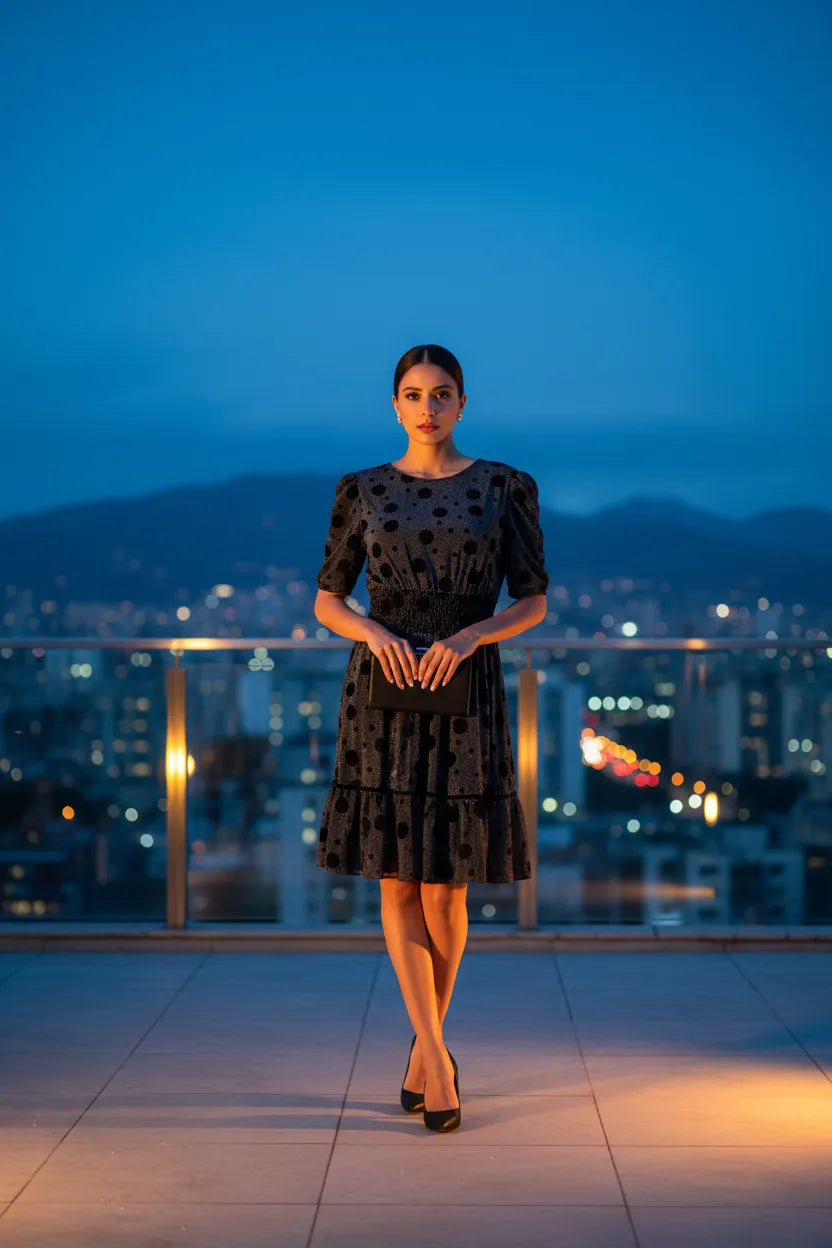 Vestido Nocturno de Puntos