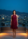 Vestido Corto de Encaje Burdeos