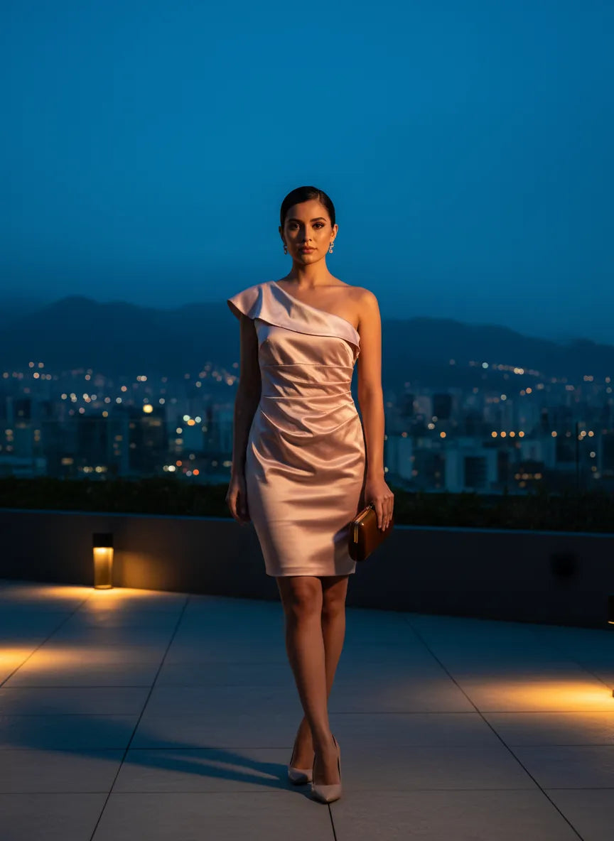 Vestido Rosa Satinado Asimétrico