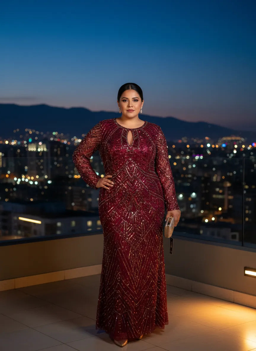 Vestido de Noche 'Diva Escarlata' Bordado