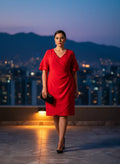 Vestido Cruzado Carmesí al Atardecer