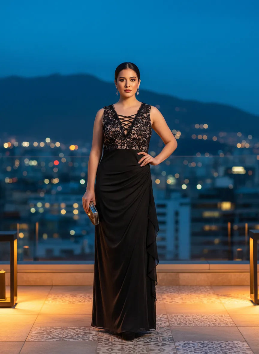 Vestido de Noche Encaje y Elegancia