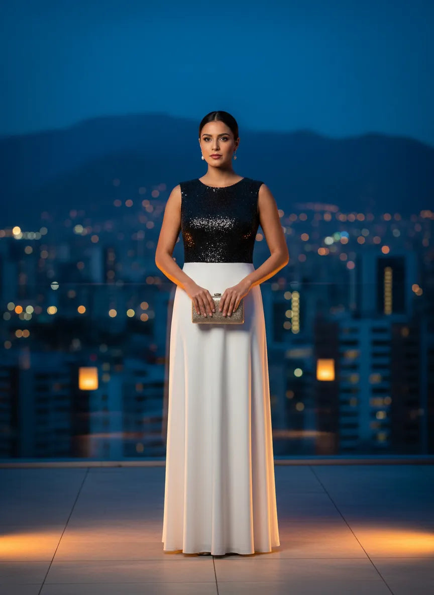 Vestido Nocturno de Lentejuelas y Elegancia