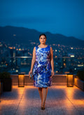 Vestido Nocturno Floral Azul
