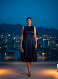 Vestido de Noche en Satén Azul Noche