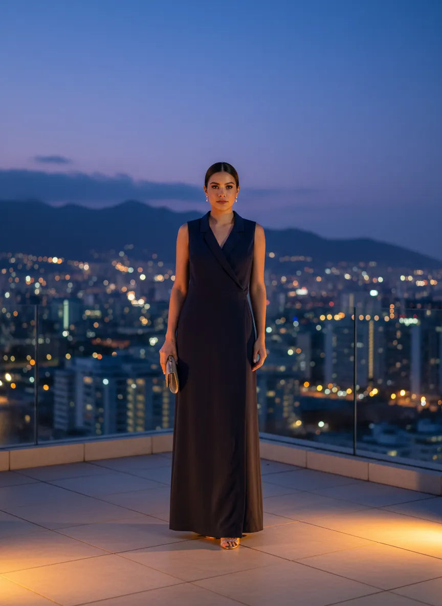 Vestido largo estilo esmoquin Skyline