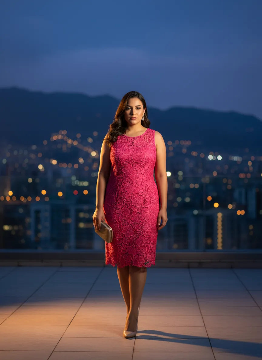 Vestido de Encaje Fuchsia Noche Urbana