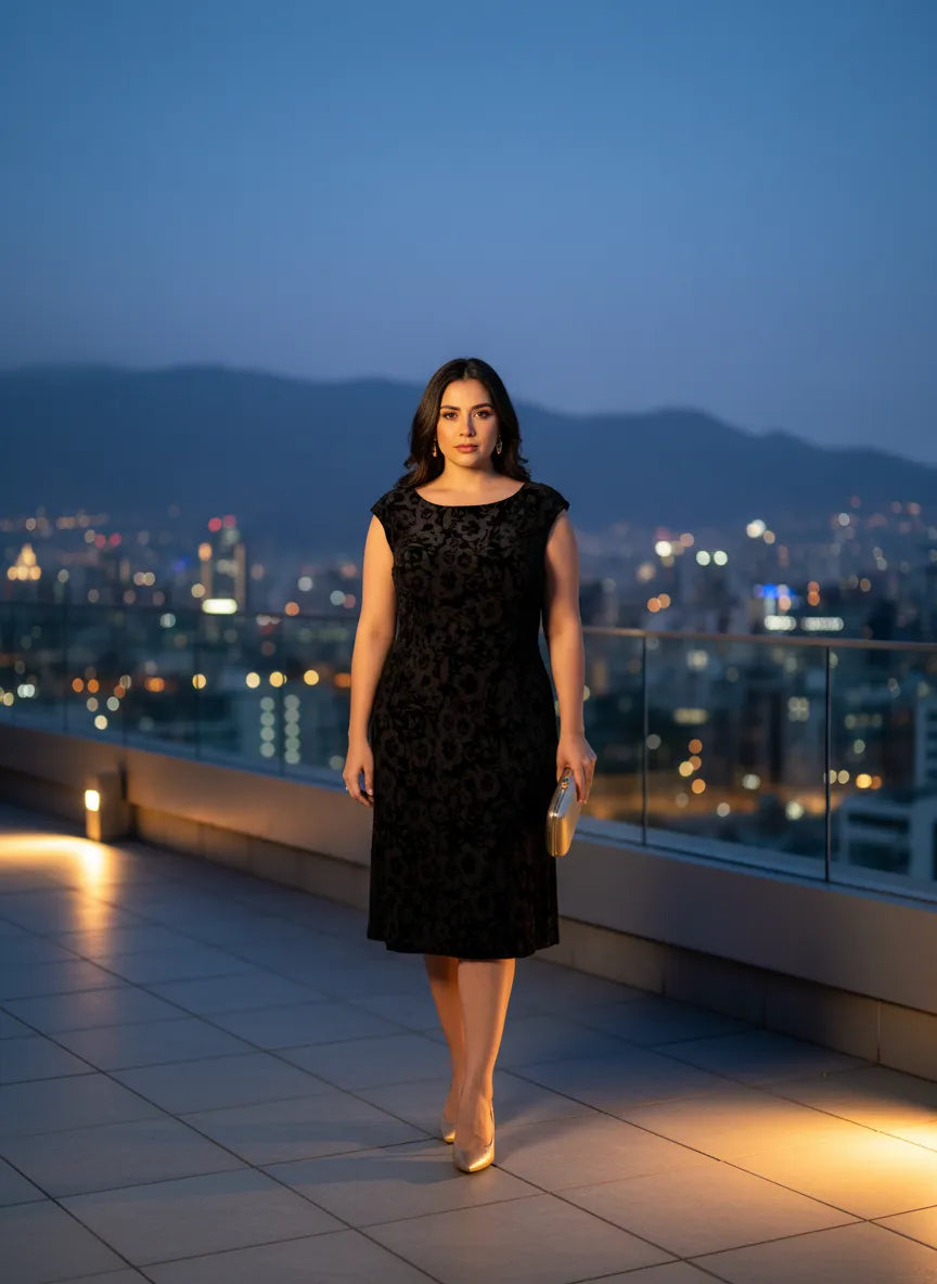 Vestido de Noche con Textura Floral