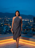 Vestido Midi Halter Noche Azul Acero