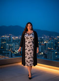 Vestido Floral de Noche con Cárdigan Largo