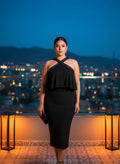 Vestido Negro Halter Peplum Midi