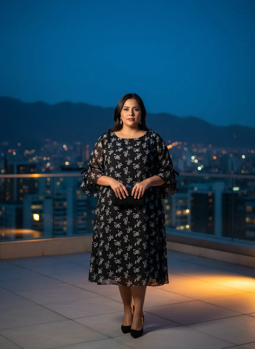Vestido de Noche con Estampado de Moños