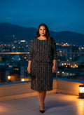 Vestido Gris Oscuro Brillante Holgado Superior Falda Ajustada Noche