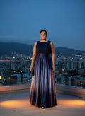 Vestido Azul Marino Corpiño Ajustado Falda Plisada