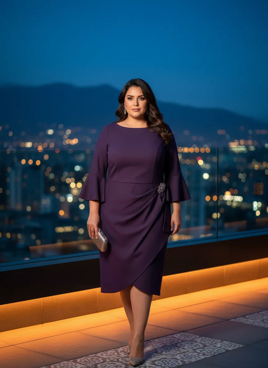 Vestido Midi Drapeado 'Noche Púrpura'