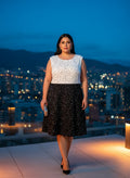Vestido Blanco Negro Lunares Rodilla