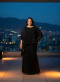 Vestido Largo Negro Capa Caftan Superior Falda Plisada Noche Talla Grande