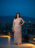 Vestido Largo Rosa Empolvado Pederia Lentejuelas Escote Transparente Gala