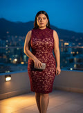 Vestido Coctel Burdeos de Encaje