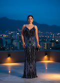 Vestido Largo Lentejuelas Geométrico Negro