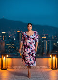 Vestido Midi Floral Multicolor Mangas