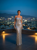 Vestido Largo Plata Lentejuelas Tirantes Silueta Ajustada