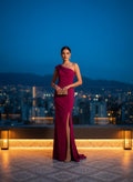 Vestido Noche Fucsia Asimétrico