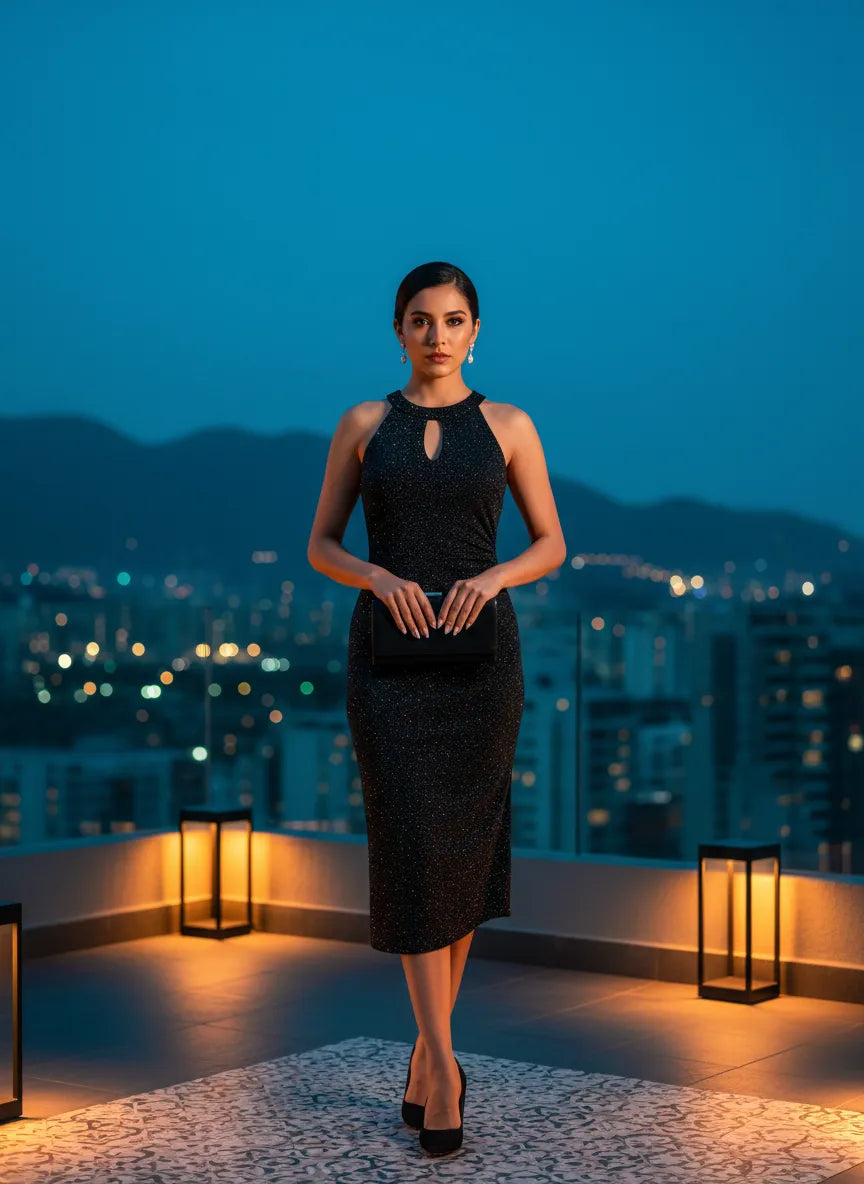 Vestido Nocturno con Abertura Brillante