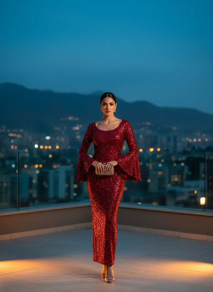 Vestido de Noche Deslumbrante Escarlata
