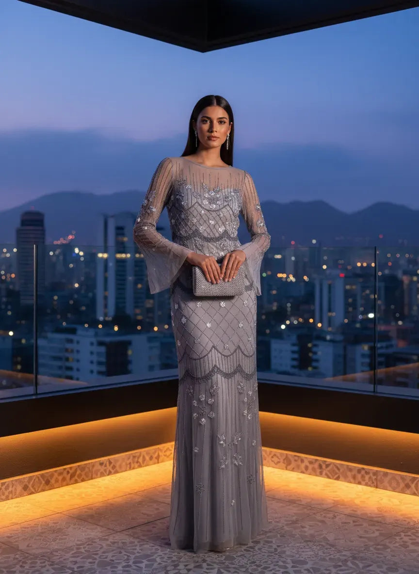 Vestido Nocturno 'Serenity' Bordado