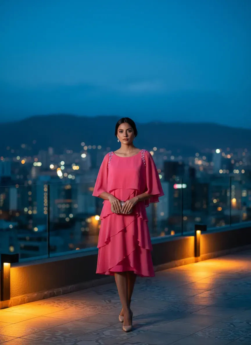 Vestido Rosa Cascadas Nocturnas