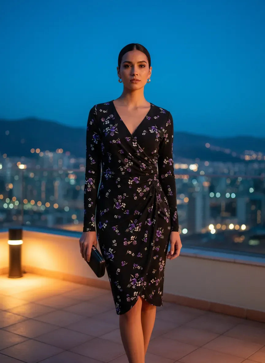 Vestido Cruzado Floral Nocturno