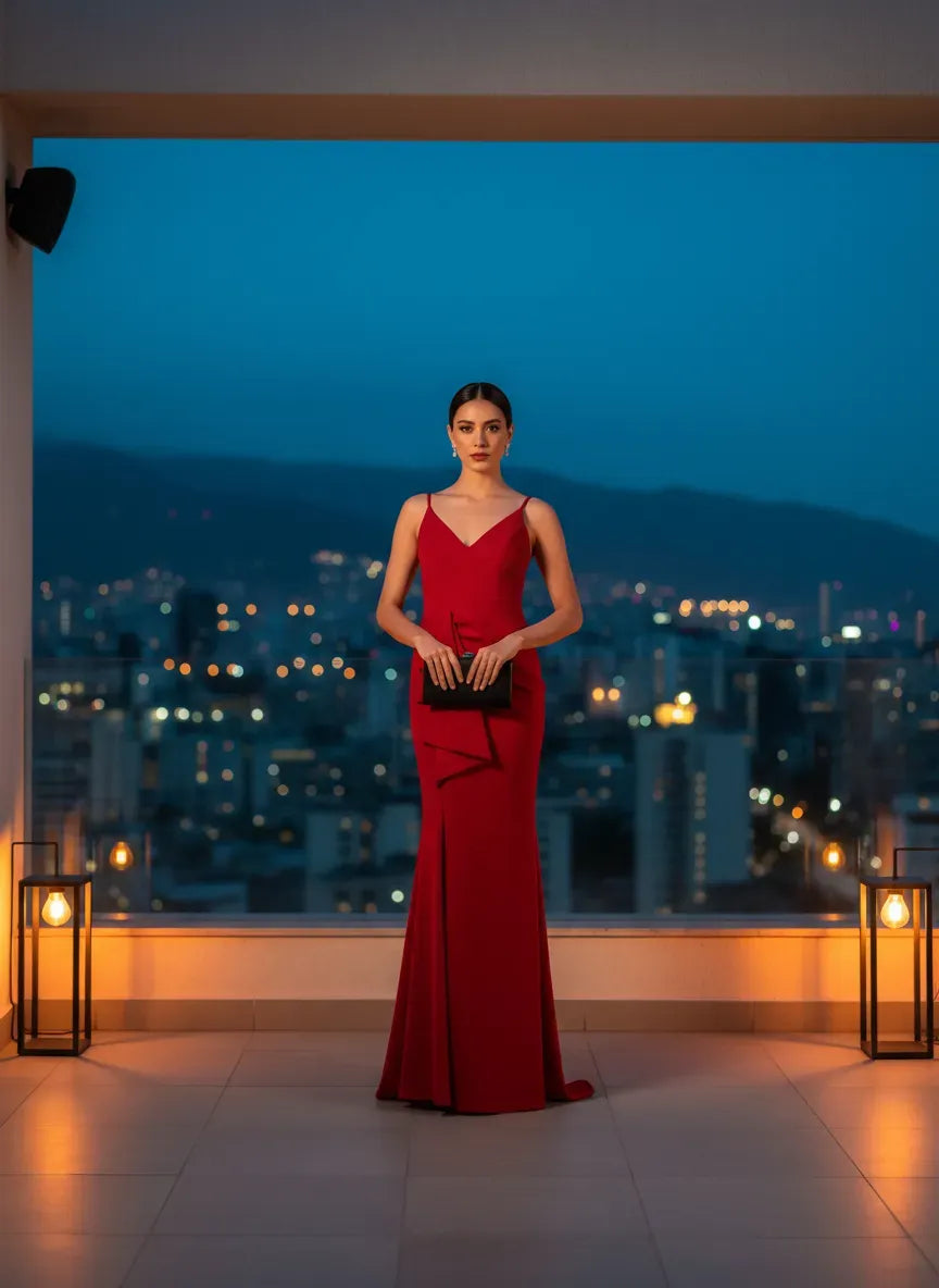 Vestido de Noche Rojo Carmesí