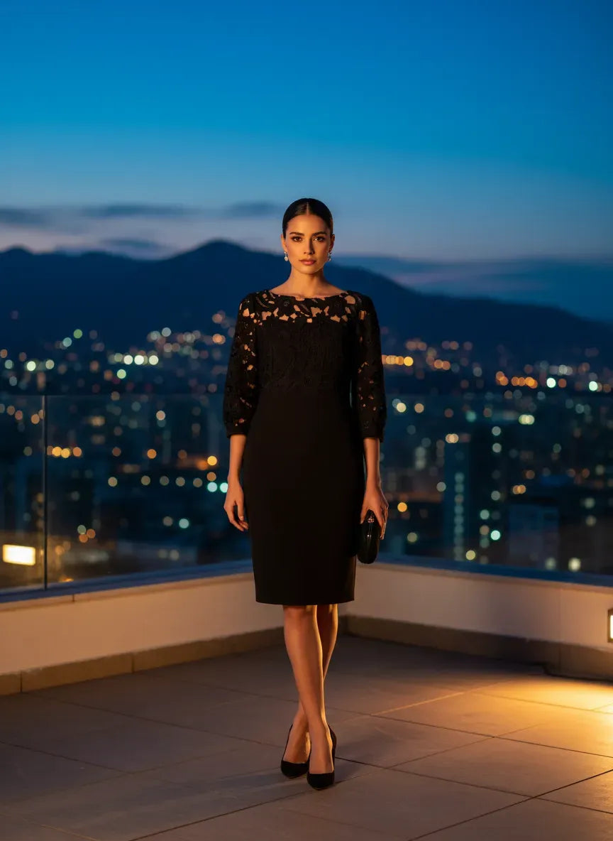 Vestido Cóctel de Encaje Nocturno - Petite