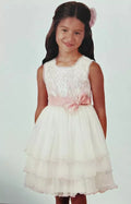 Vestido de Nina Para Fiesta Blanco y Lazo Rosado