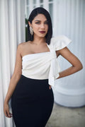Vestido Elegante Mono Blanco y Negro