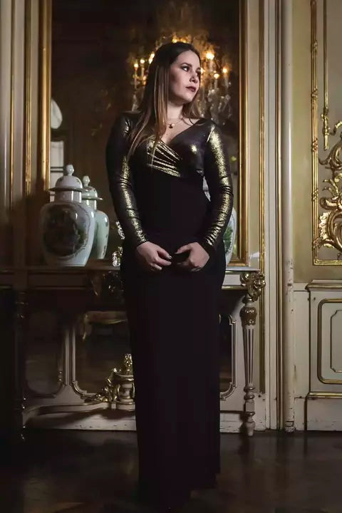 Vestido de Noche Largo Noir Dorado
