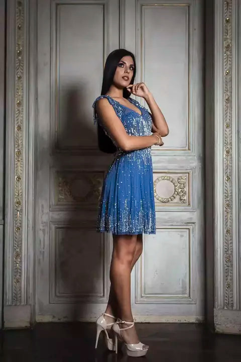 Vestido de Coctel Azul Brillante Gala