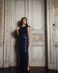 Vestido Largo de Gala Noche Azul Marino Brillante